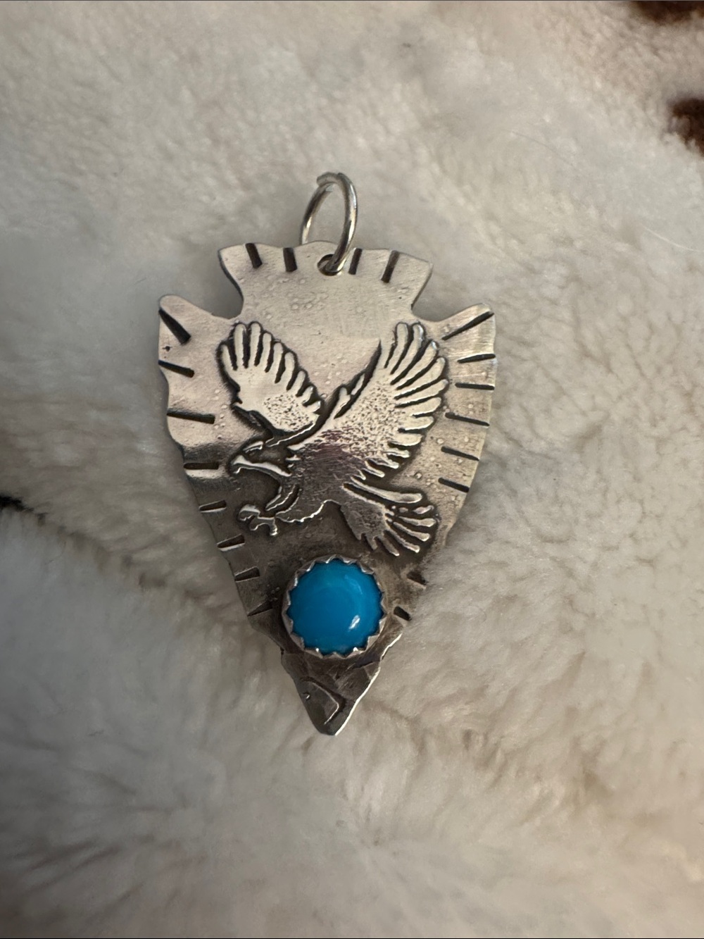 Sterling Silver native made/signed Eagle Pendant with Turquoise Accent